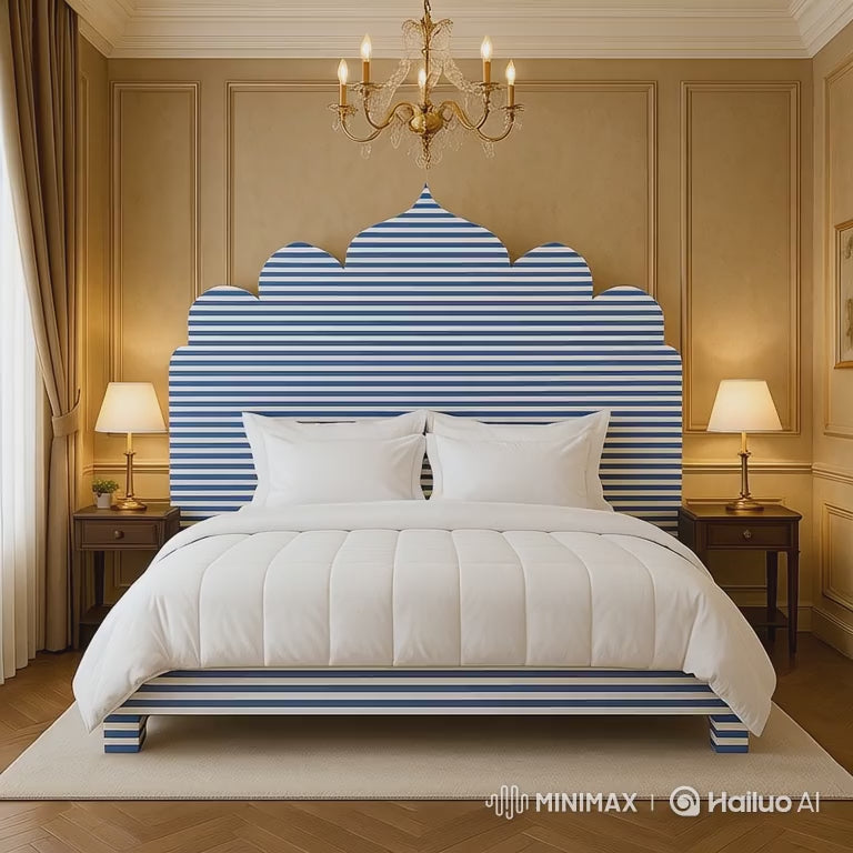 Handmade Black White Striped Bone Inlay Bed Modern Luxury Platform Bed Frame