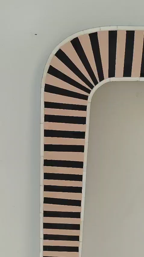 Handmade Black & White Striped Bone Inlay Mirror Frame | Modern Rectangular Wall Mirror