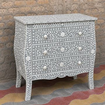 Handmade Grey Bone Inlay Sideboard Cabinet – Floral Pattern Storage Console