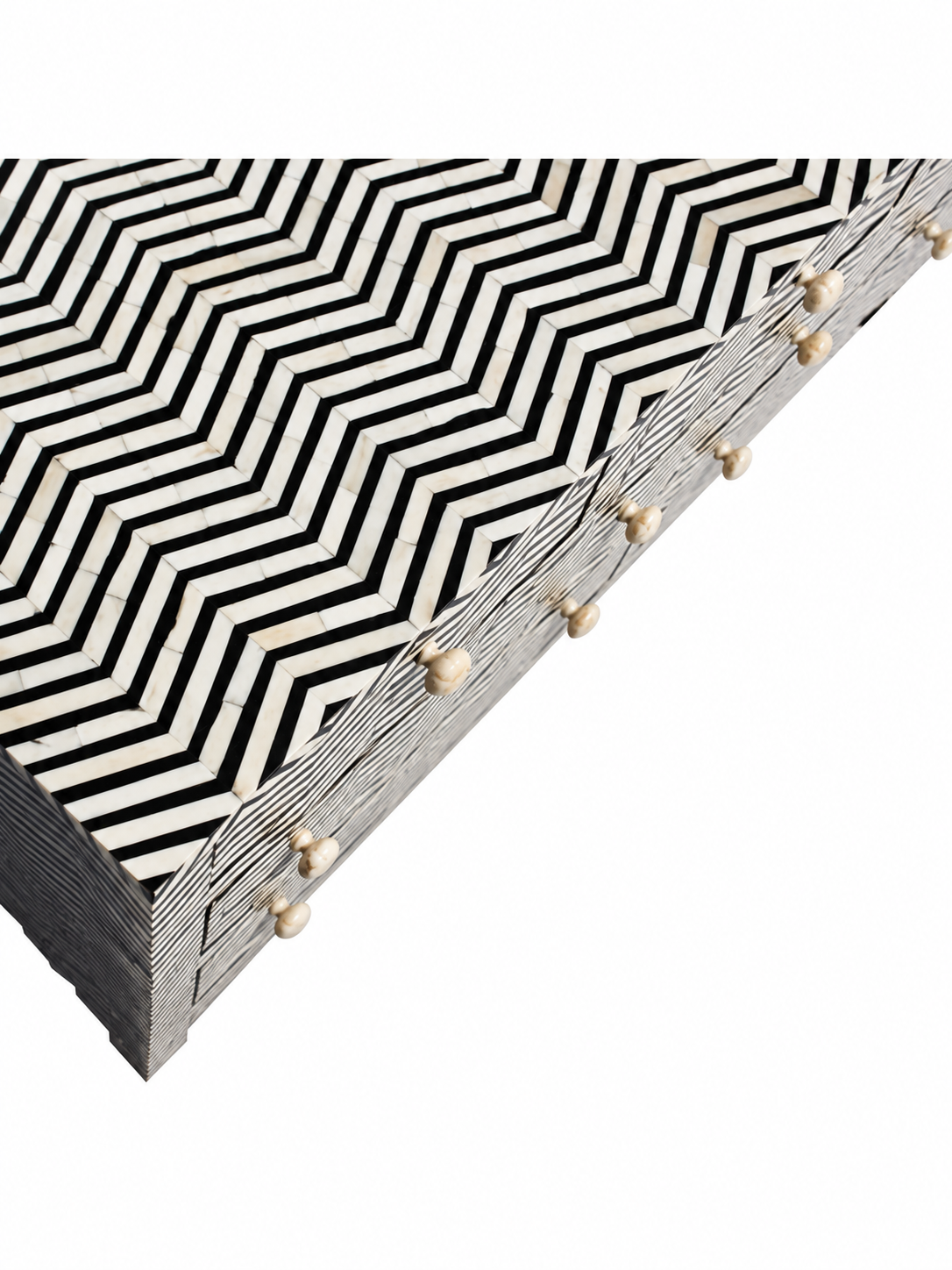 Handmade Black & White Bone Inlay 9 Drawer Dresser – Chevron Design