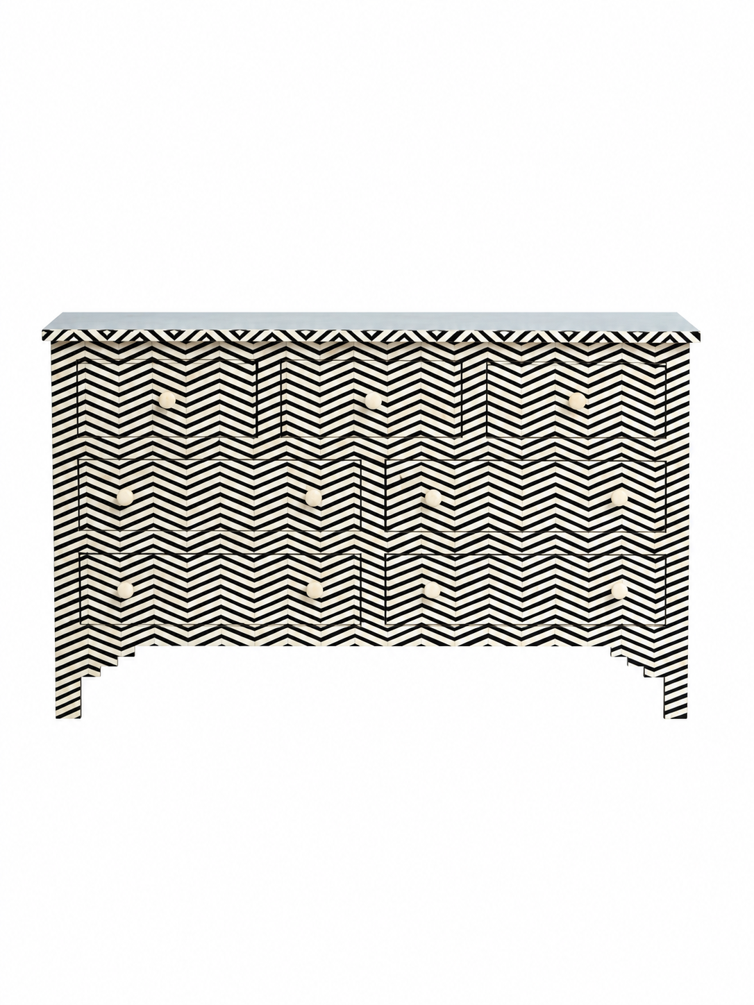 Handmade Black & White Bone Inlay 9 Drawer Dresser – Chevron Design