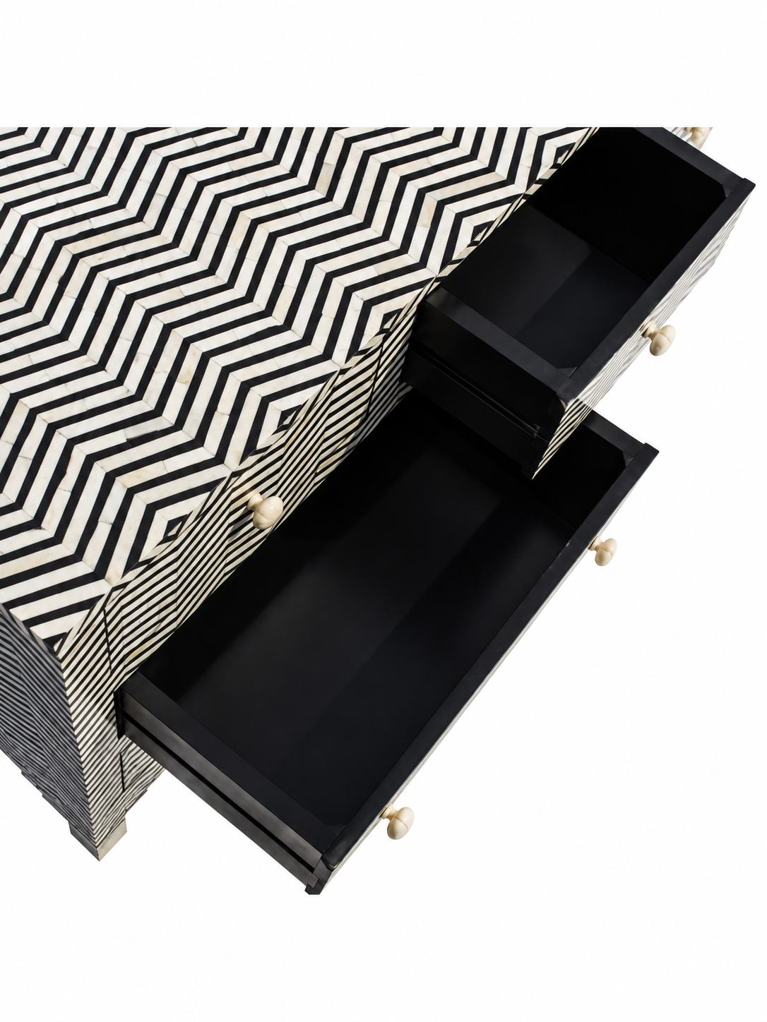 Handmade Black & White Bone Inlay 9 Drawer Dresser – Chevron Design