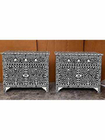 Handmade Black Bone Inlay Sideboard Set of 2 – Floral Storage Cabinets