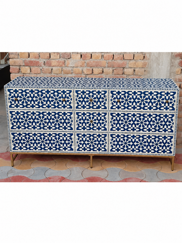 Handmade Blue & White Bone Inlay 9 Drawer Dresser – Arrow Design