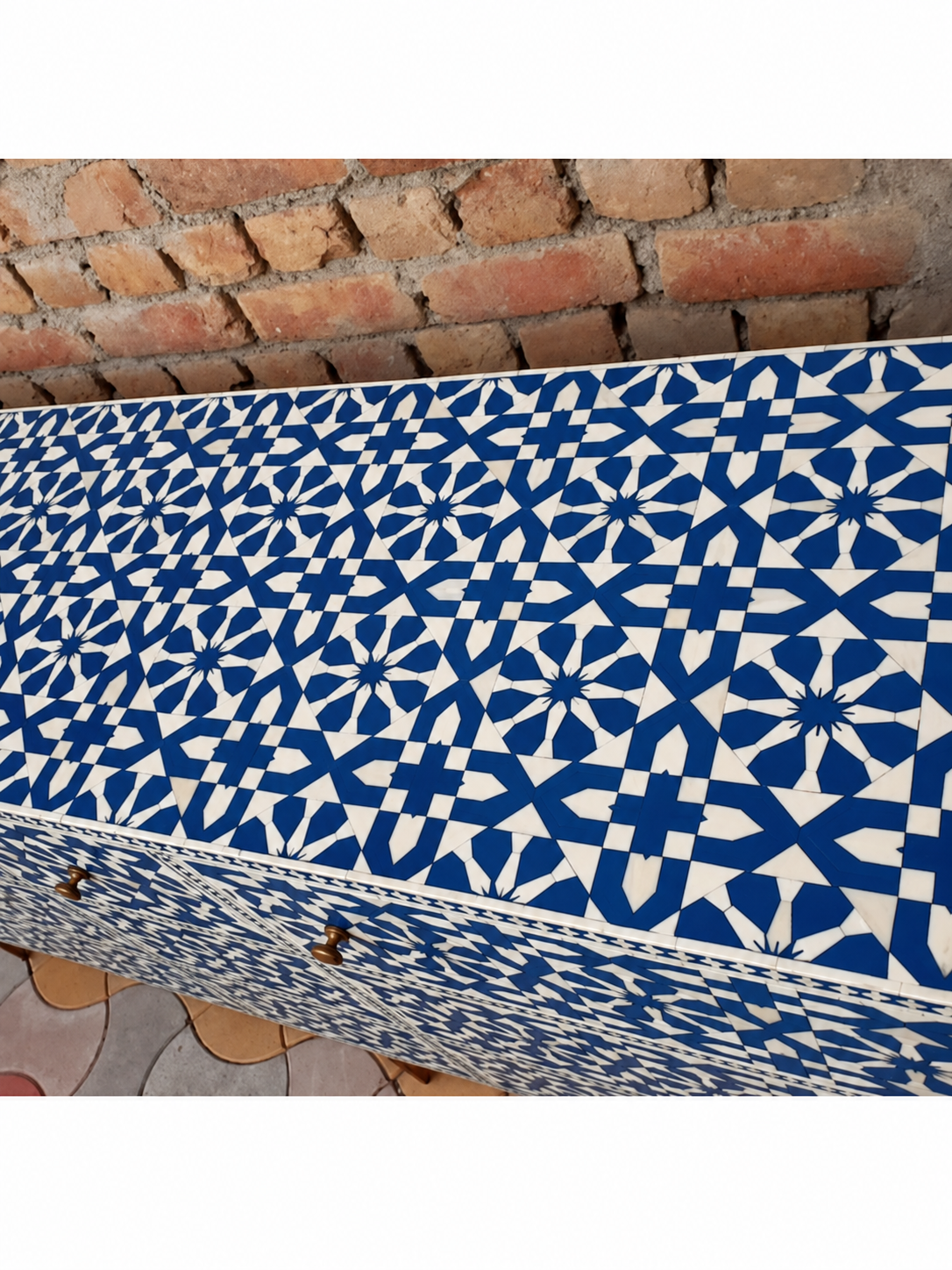 Handmade Blue & White Bone Inlay 9 Drawer Dresser – Arrow Design