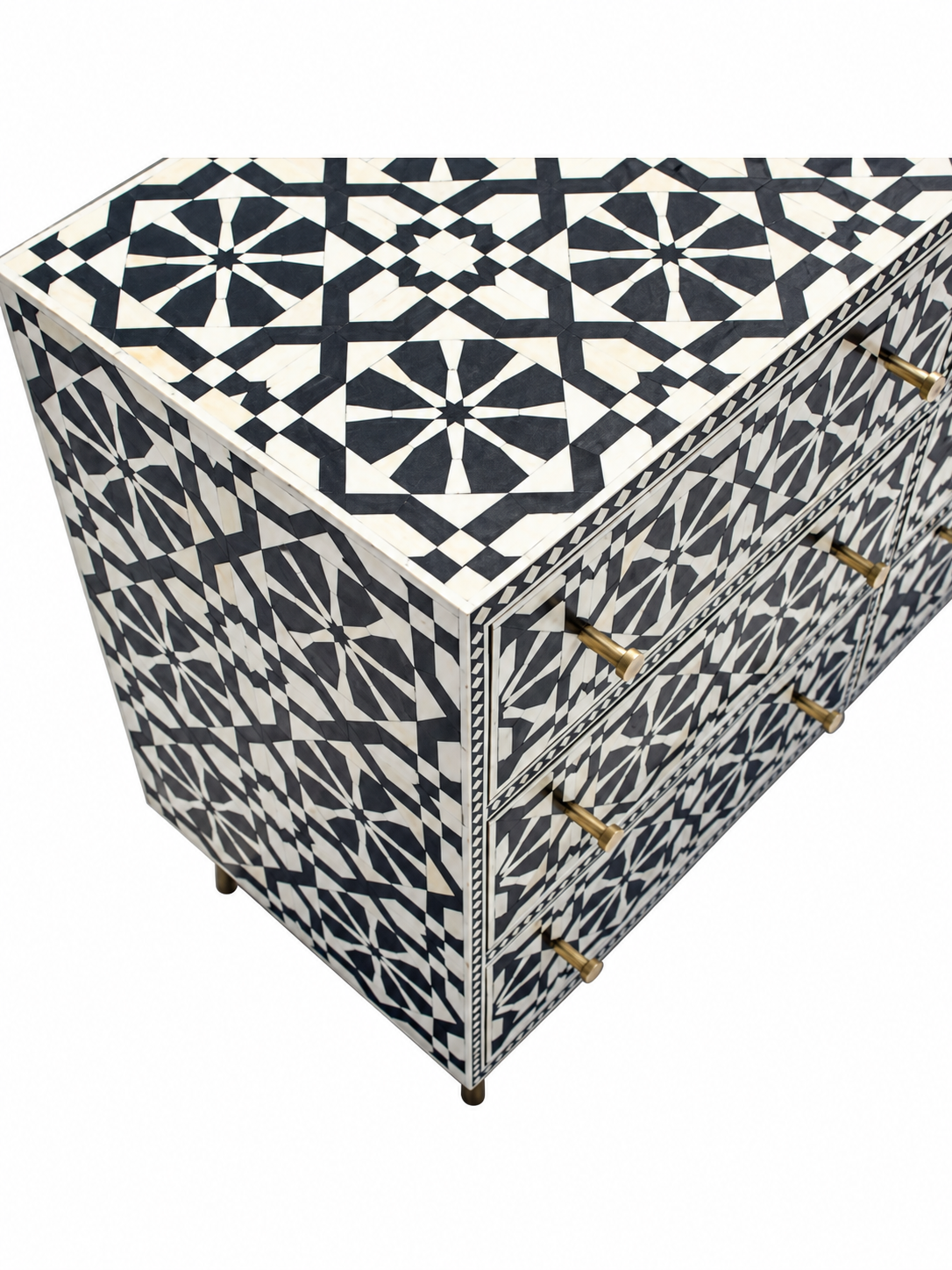Handmade Black & White Bone Inlay 9 Drawer Dresser – Arrow Design