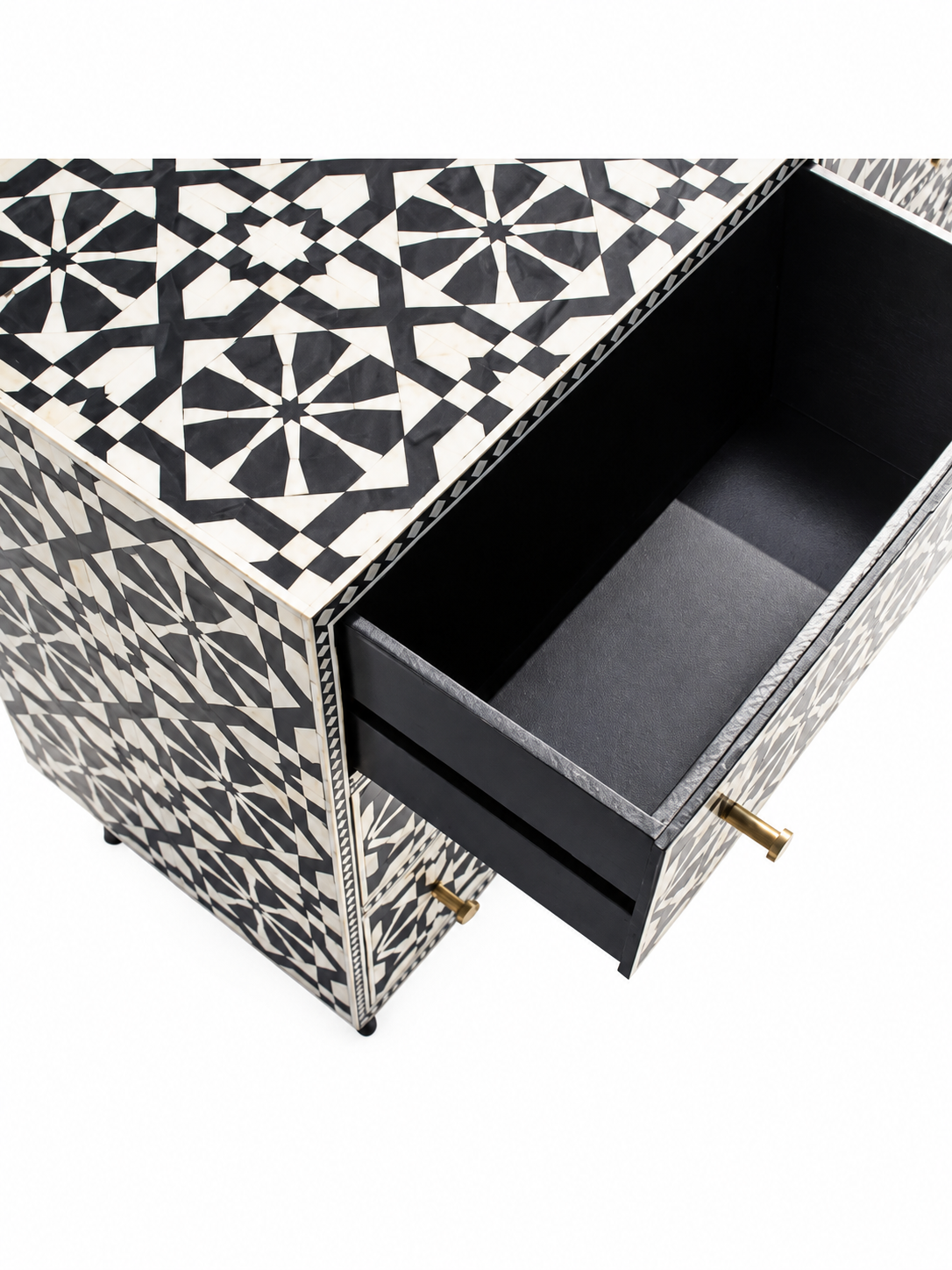 Handmade Black & White Bone Inlay 9 Drawer Dresser – Arrow Design