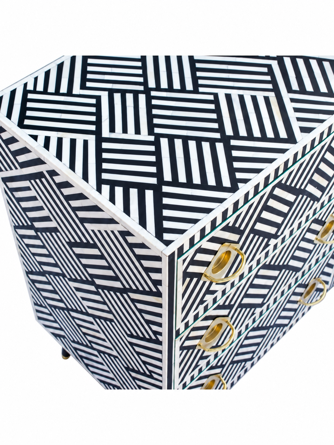 Handmade Black & White Bone Inlay 9 Drawer Dresser – Geometric Design