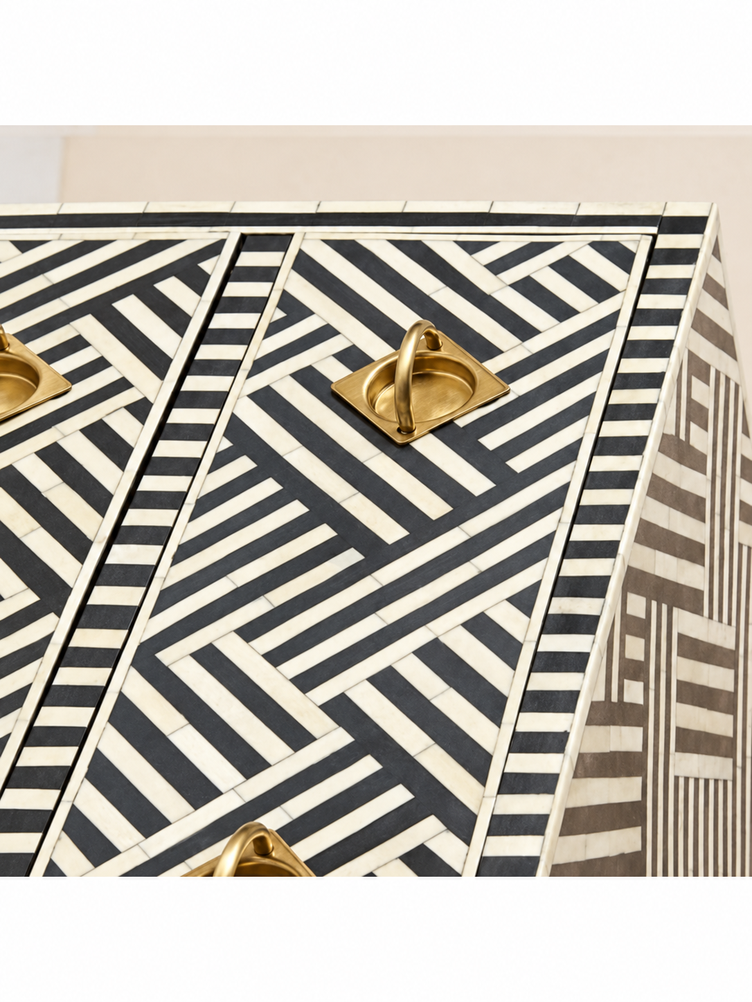 Handmade Black & White Bone Inlay 9 Drawer Dresser – Geometric Design