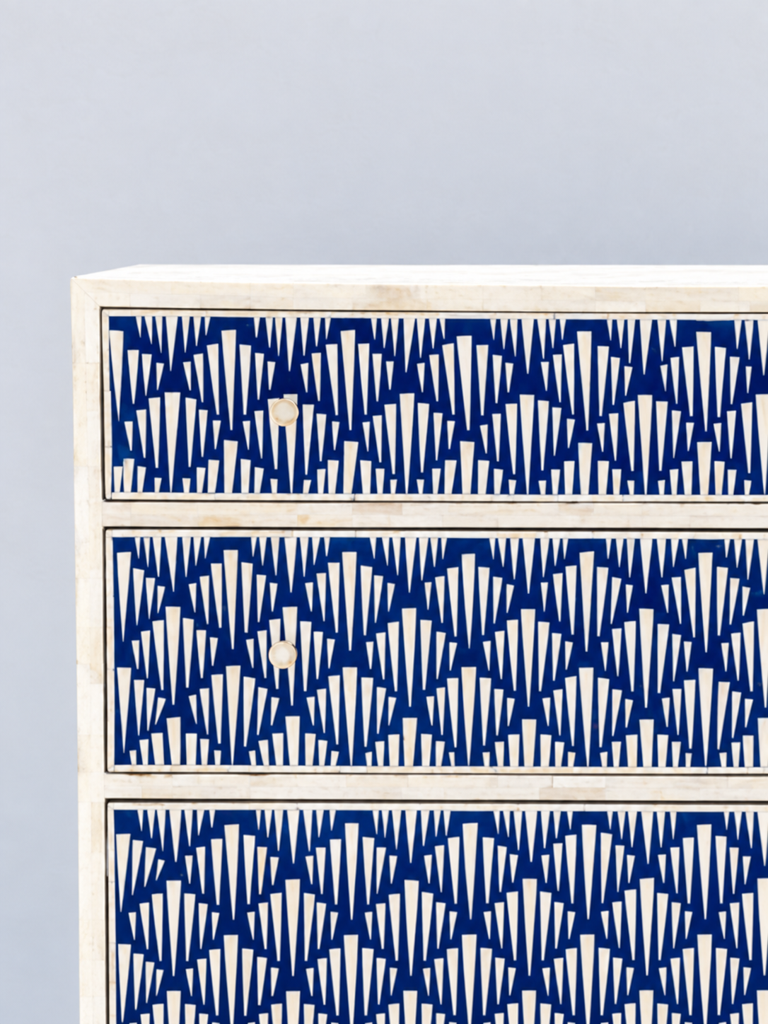 Handmade Blue Bone Inlay 3 Drawer Dresser – Geometric Chest of Drawers
