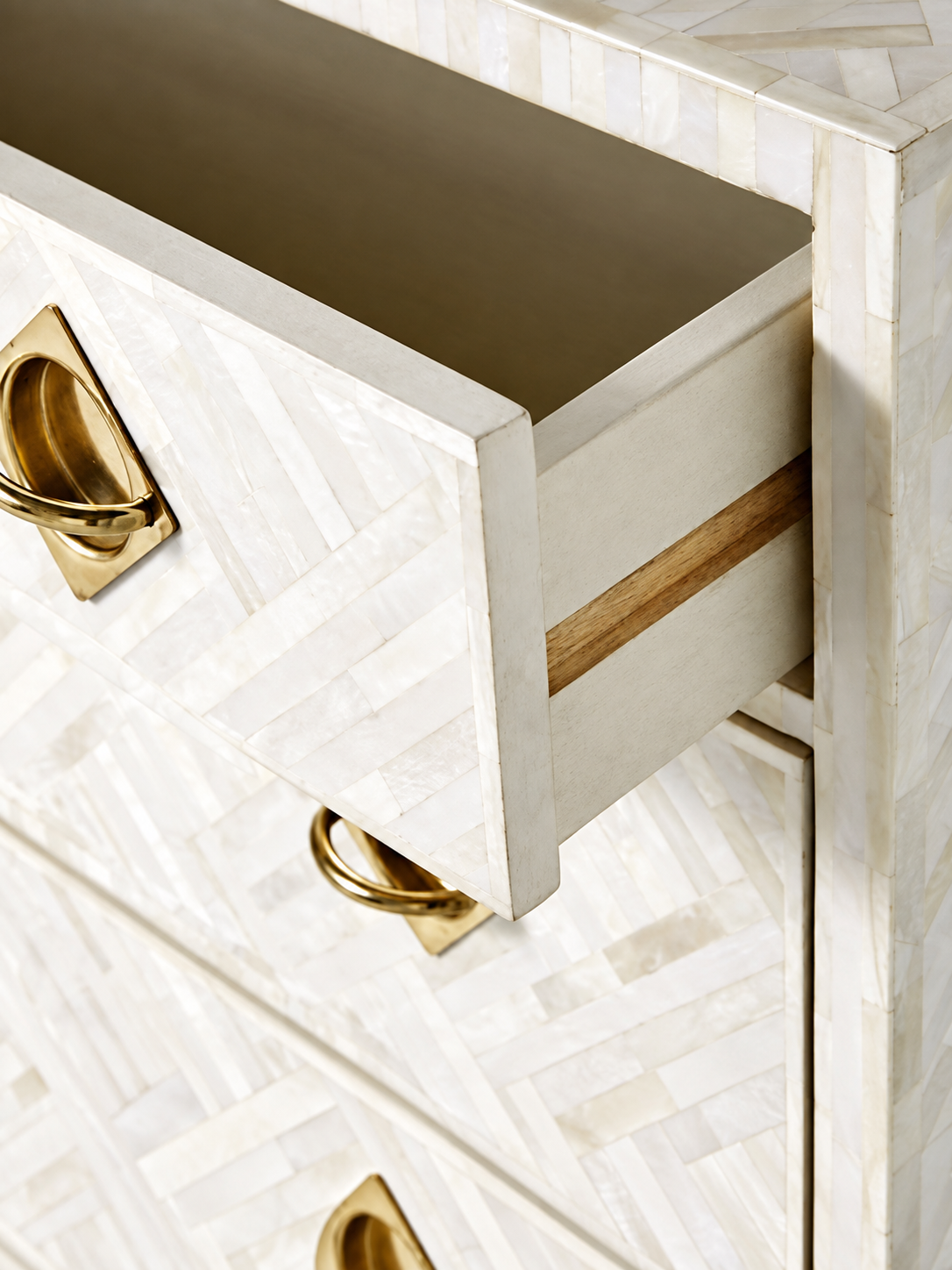Handmade White Bone Inlay 3 Drawer Dresser – Geometric Chest of Drawers