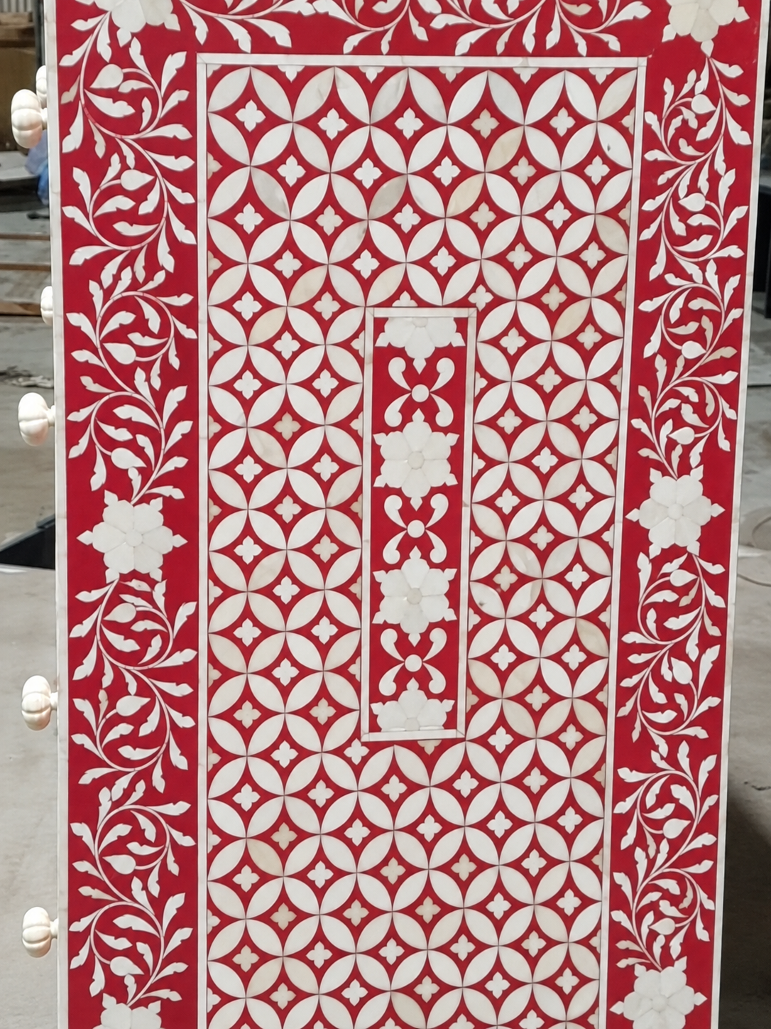 Handmade Red Bone Inlay 4 Drawer Dresser – Floral Chest of Drawers