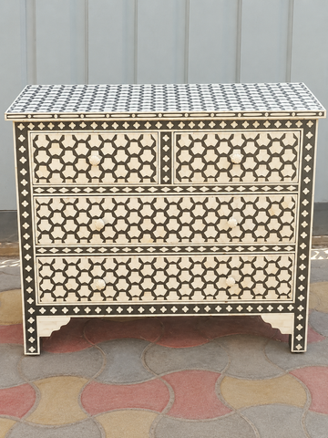 Handmade Grey Bone Inlay 4 Drawer Dresser – Geometric Chest of Drawers