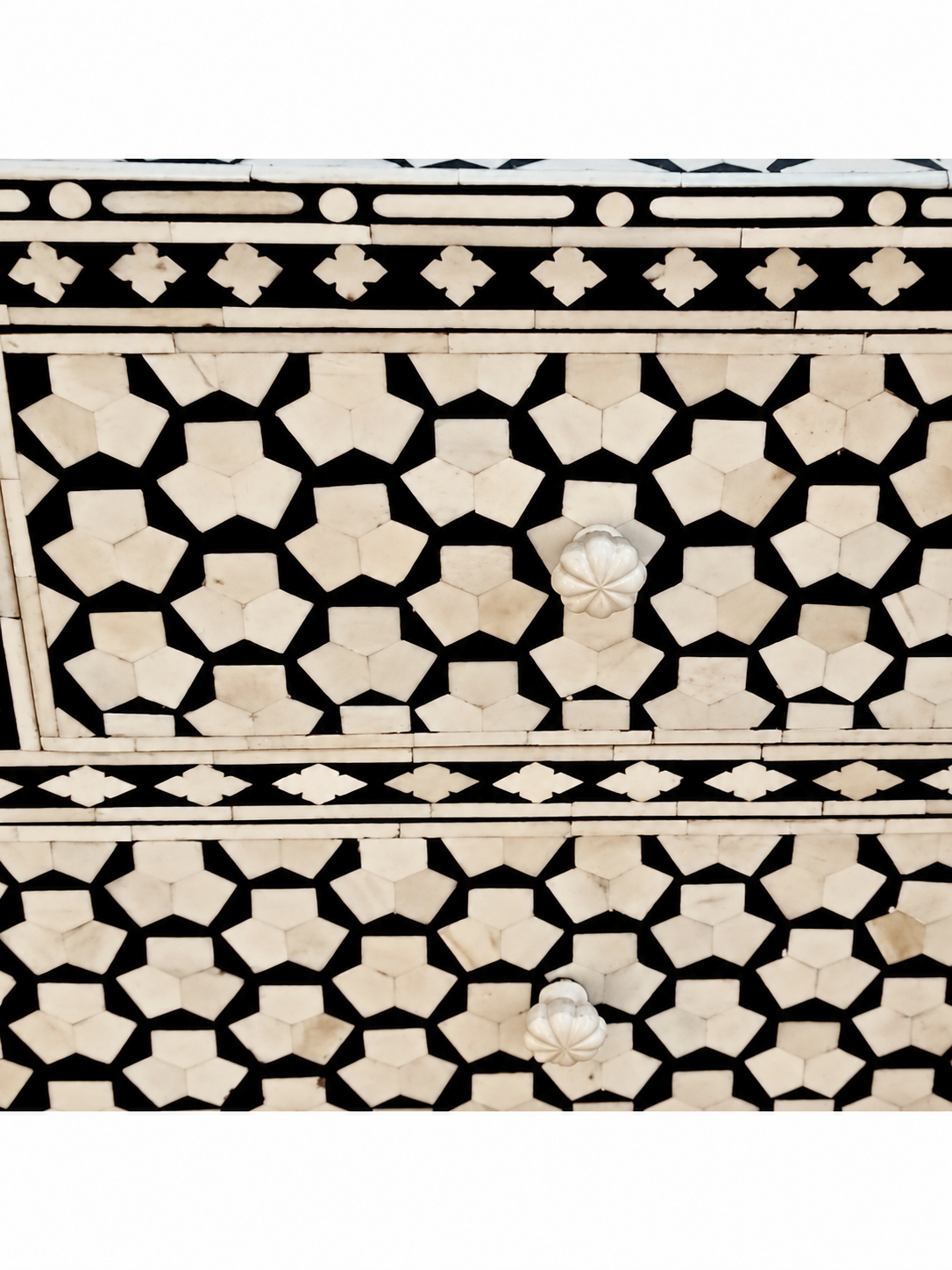 Handmade Grey Bone Inlay 4 Drawer Dresser – Geometric Chest of Drawers