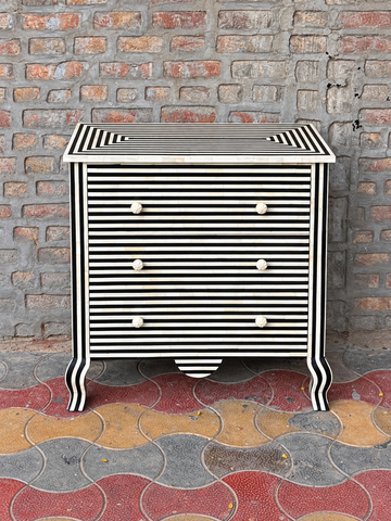 Handmade Black & White Striped Bone Inlay 3 Drawer Dresser