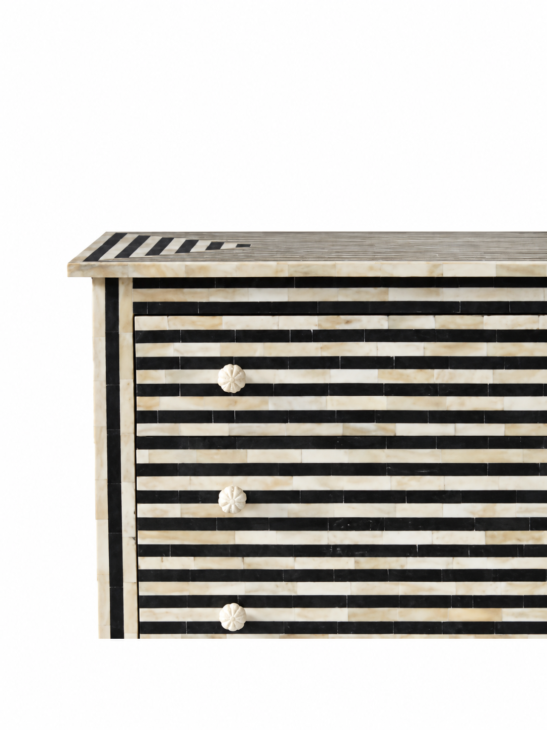 Handmade Black & White Striped Bone Inlay 3 Drawer Dresser