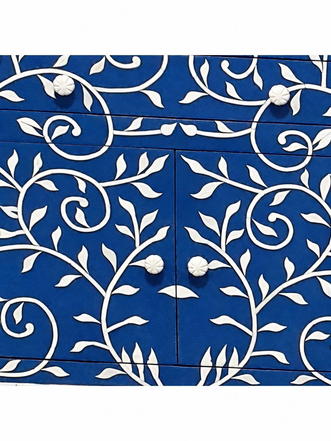 Handmade Blue Bone Inlay Cabinet with Floral Vine Design