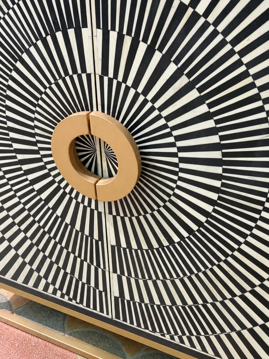Handmade Black & White Bone Inlay Sideboard – Sunburst 4 Door Cabinet