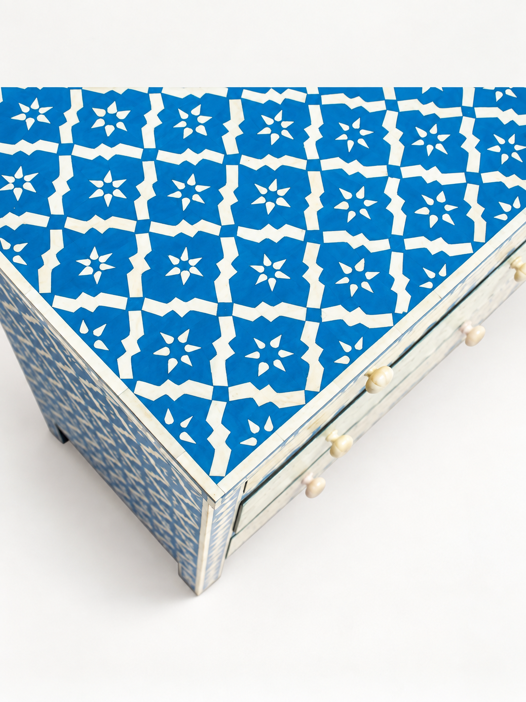 Handmade Multicolor Bone Inlay Chest of Drawers – Chevron Floral Dresser