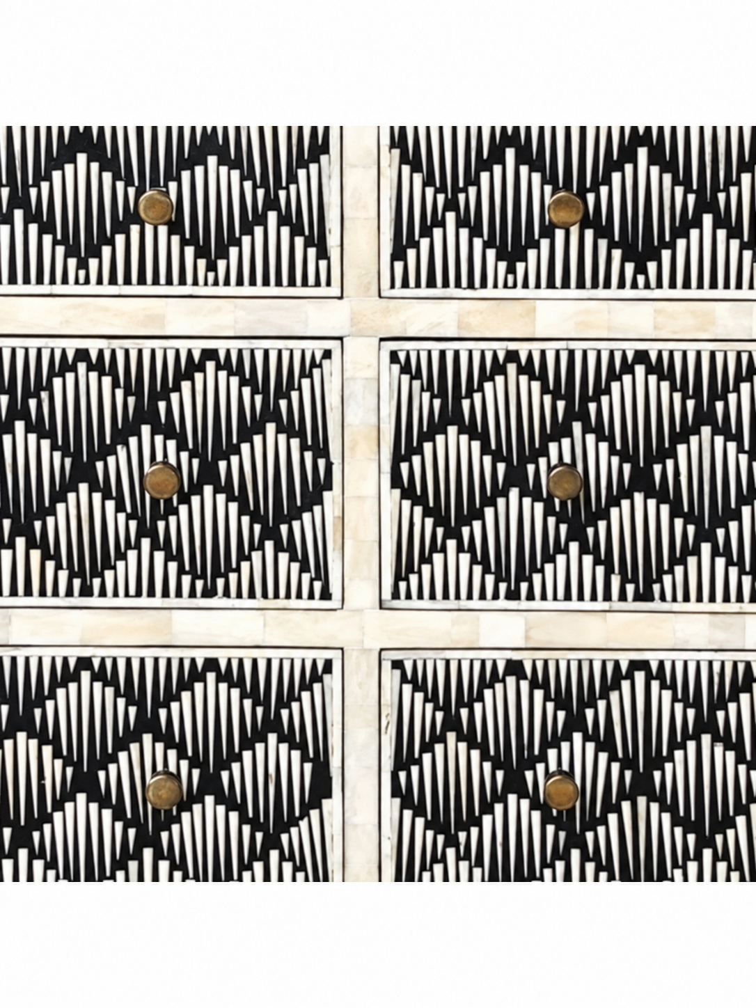 Handmade Black & White Bone Inlay 6 Drawer Dresser – Geometric Diamond Design