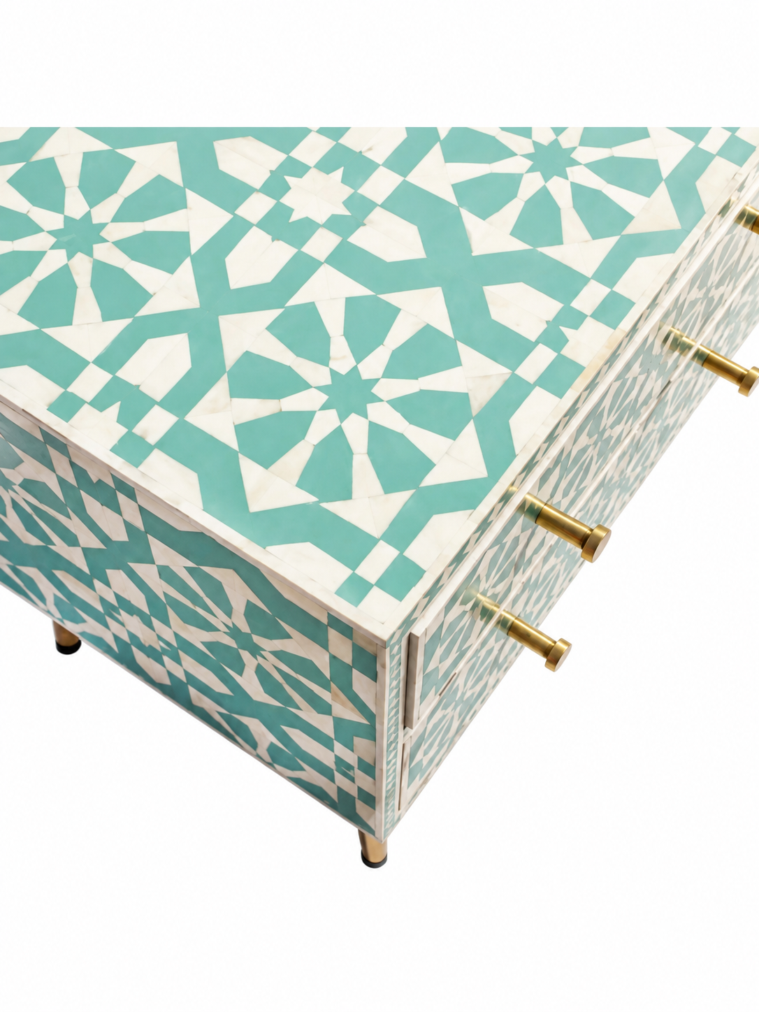 Handmade Green Bone Inlay TV Unit – 6 Drawer Media Console