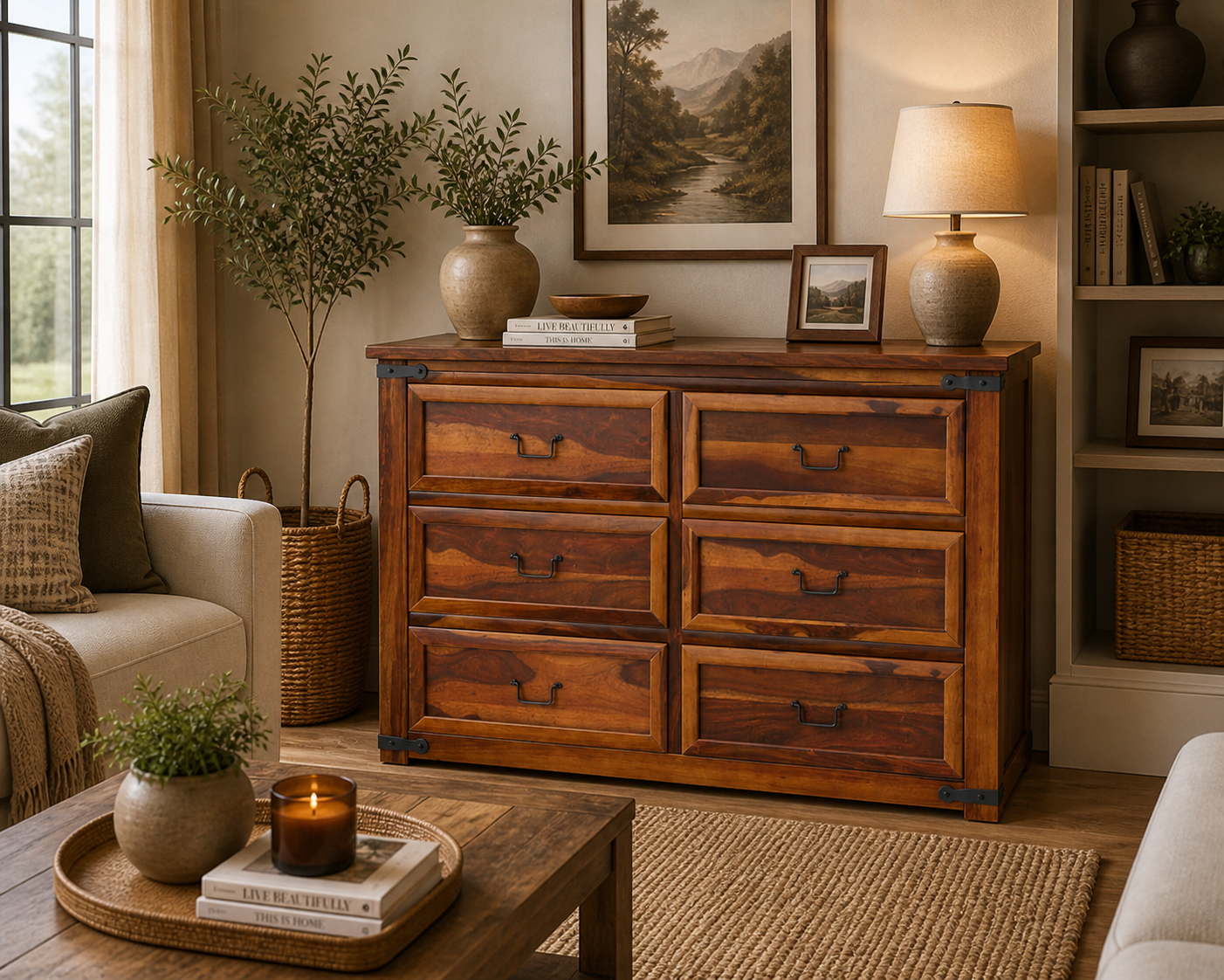 Solid Wood 6 Drawer Dresser | Classic Shaker Style Chest of Drawers | Rustic Farmhouse Bedroom Storage Cabinet