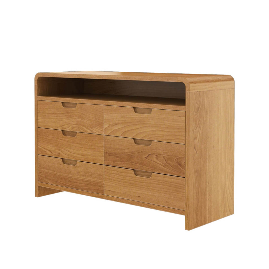 Solid Wood 6 Drawer Dresser with Open Shelf | Modern Wooden Chest of Drawers | Bedroom Storage Cabinet