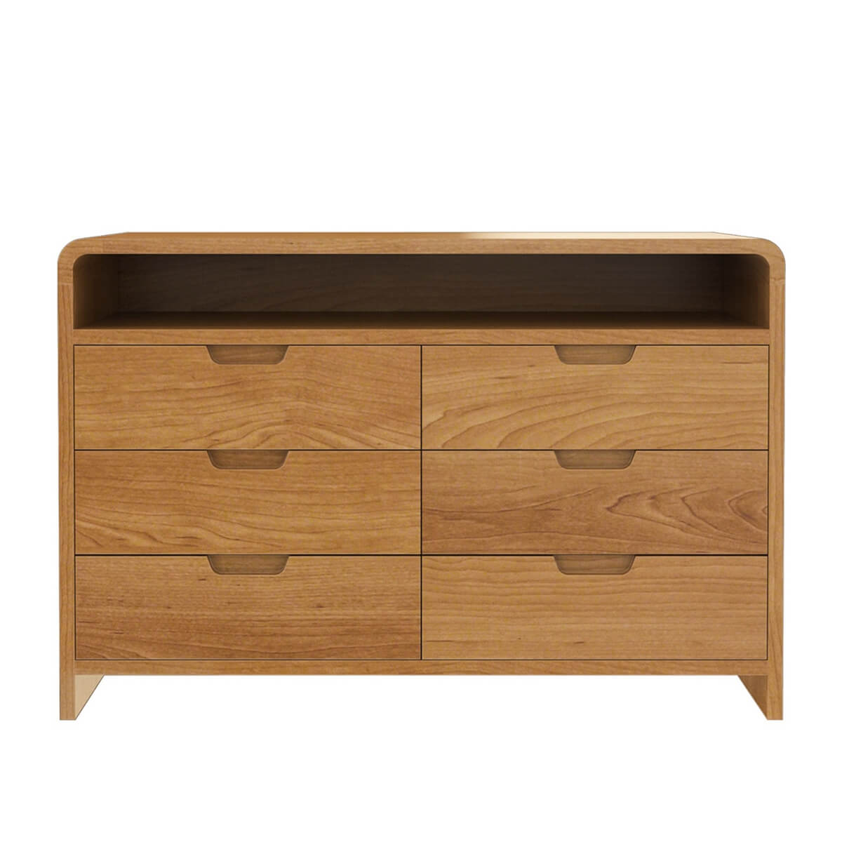 Solid Wood 6 Drawer Dresser with Open Shelf | Modern Wooden Chest of Drawers | Bedroom Storage Cabinet