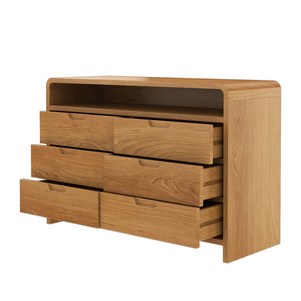 Solid Wood 6 Drawer Dresser with Open Shelf | Modern Wooden Chest of Drawers | Bedroom Storage Cabinet