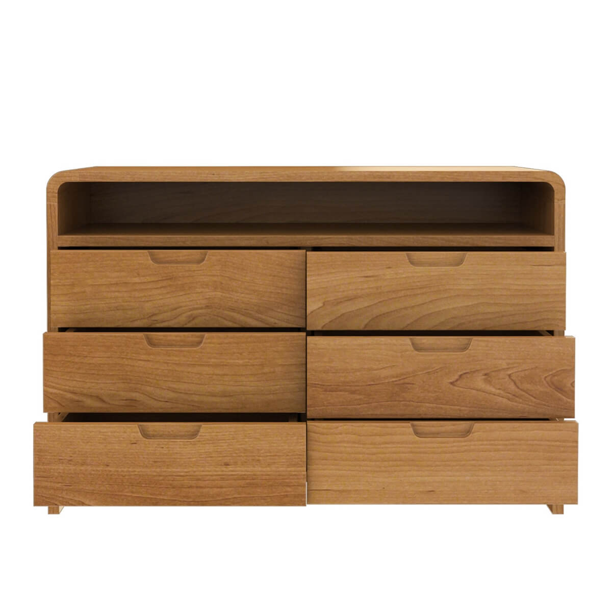 Solid Wood 6 Drawer Dresser with Open Shelf | Modern Wooden Chest of Drawers | Bedroom Storage Cabinet