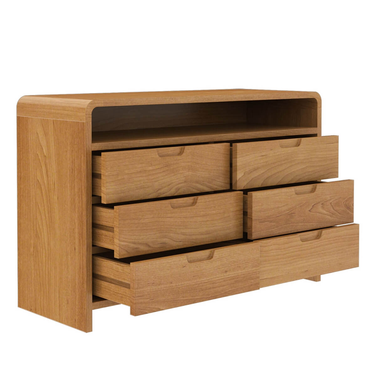 Solid Wood 6 Drawer Dresser with Open Shelf | Modern Wooden Chest of Drawers | Bedroom Storage Cabinet