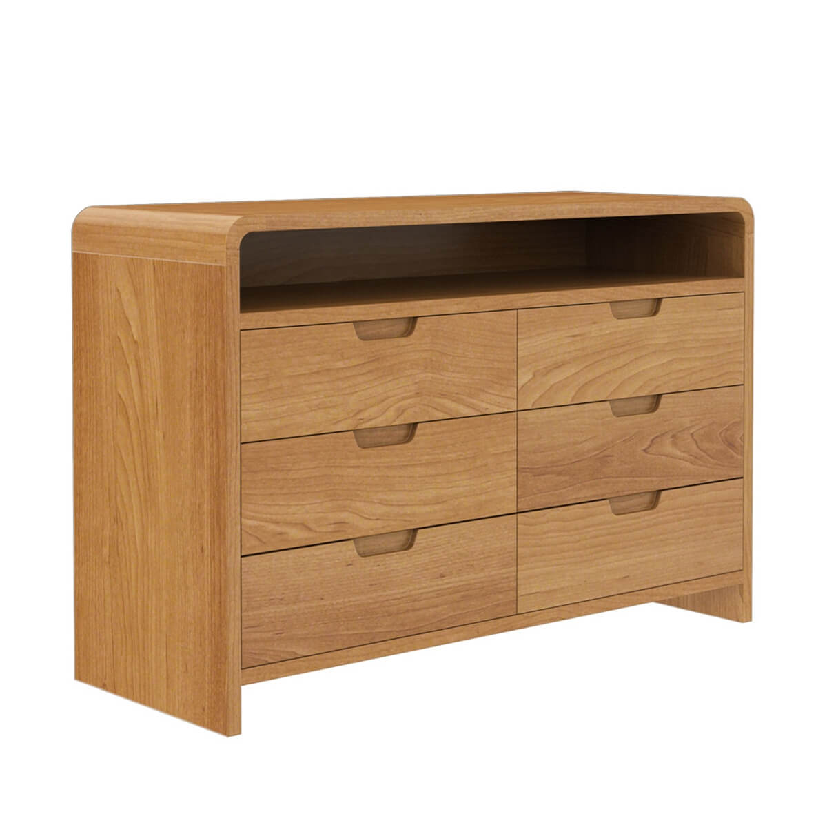 Solid Wood 6 Drawer Dresser with Open Shelf | Modern Wooden Chest of Drawers | Bedroom Storage Cabinet