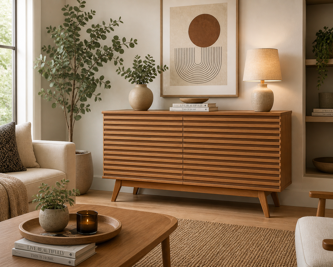 Mid Century Slatted Wood 6 Drawer Dresser | Teak Modern Chest of Drawers | Retro Bedroom Storage Cabinet