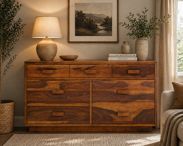 Solid Wood 6 Drawer Dresser | Modern Wooden Chest of Drawers | Large Bedroom Storage Cabinet | Handmade Furniture
