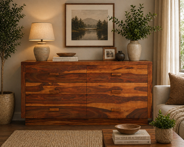 Solid Wood 6 Drawer Dresser | Rustic Wooden Chest of Drawers | Modern Bedroom Storage Cabinet | Handmade Furniture