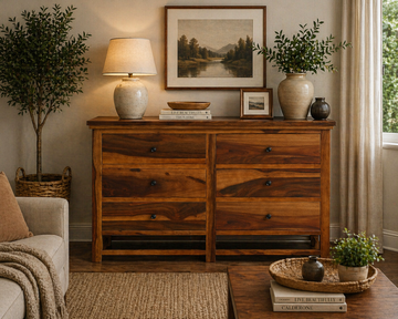 Solid Wood 6 Drawer Dresser | Modern Wooden Chest of Drawers | Handmade Bedroom Storage Cabinet