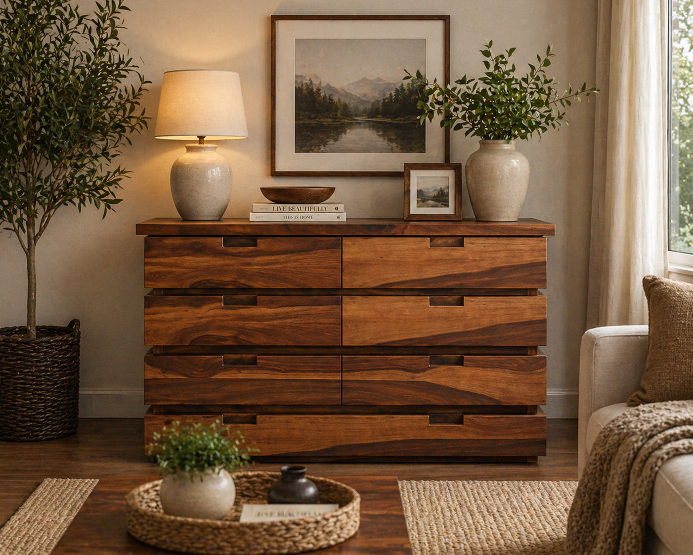 Modern Solid Wood 6 Drawer Dresser | Minimalist Wooden Chest of Drawers | Bedroom Storage Cabinet | Handmade Wood Furniture