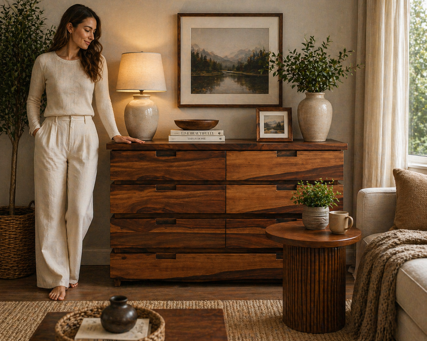 Modern Solid Wood 6 Drawer Dresser | Minimalist Wooden Chest of Drawers | Bedroom Storage Cabinet | Handmade Wood Furniture