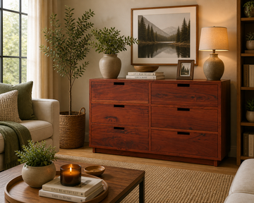 Solid Wood 6 Drawer Dresser | Modern Wooden Chest of Drawers | Minimalist Bedroom Storage Cabinet