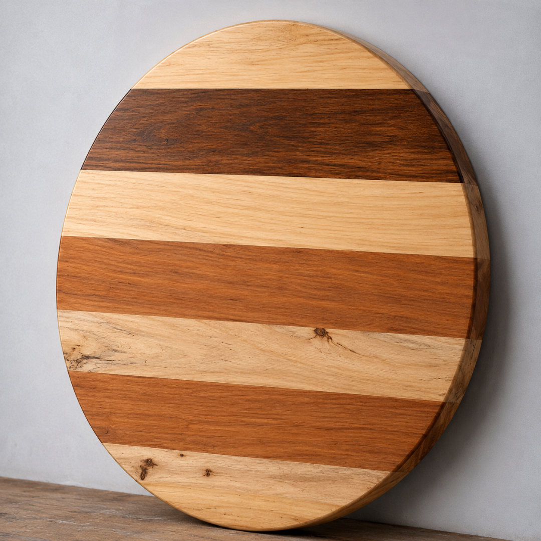 Handmade Solid Wood Round Table Top – Natural Striped Dining & Coffee Table Surface