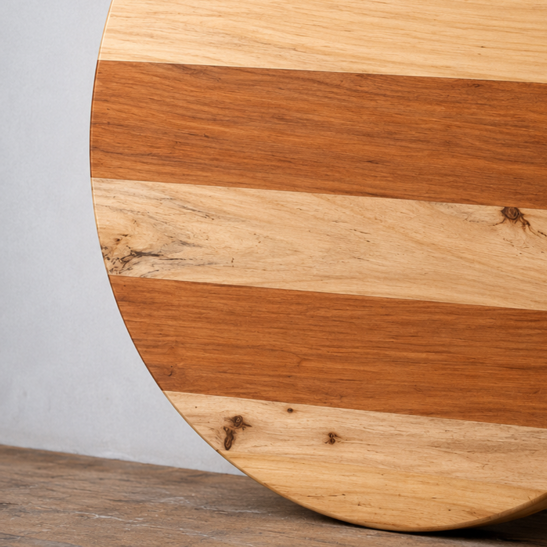 Handmade Solid Wood Round Table Top – Natural Striped Dining & Coffee Table Surface