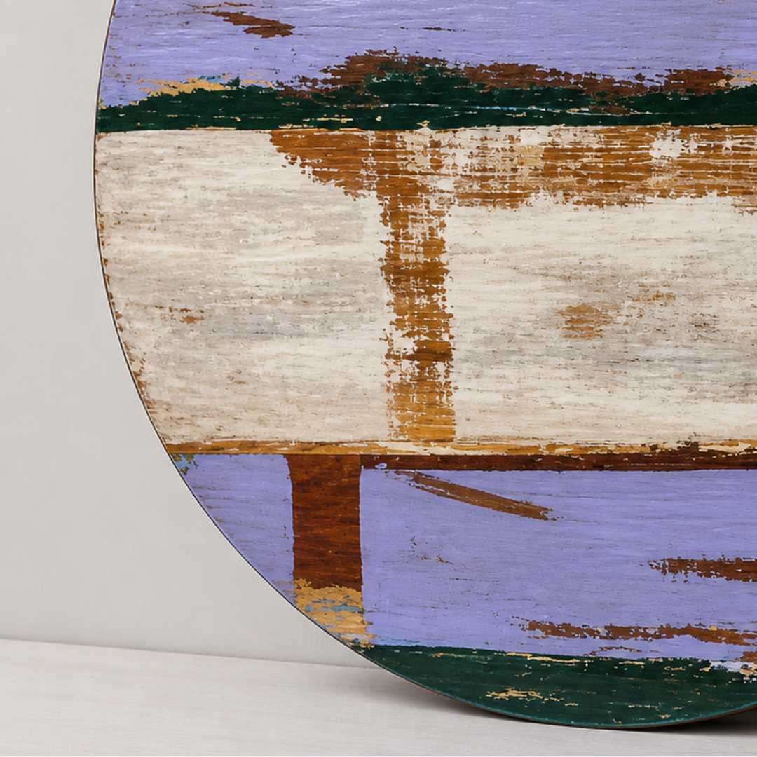 Handmade Distressed Round Wooden Table Top – Rustic Painted Reclaimed Style Surface