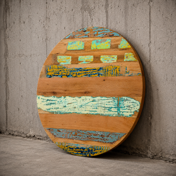 Handmade Reclaimed Wood Round Table Top – Distressed Colorful Rustic Dining & Coffee Table Surface