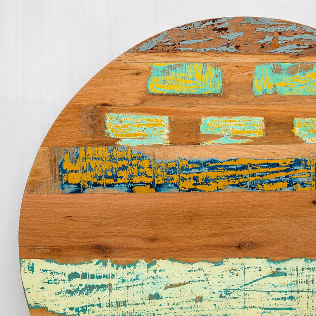 Handmade Reclaimed Wood Round Table Top – Distressed Colorful Rustic Dining & Coffee Table Surface