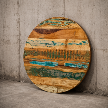Reclaimed Wood Round Table Top – Handmade Rustic Painted Wooden Surface