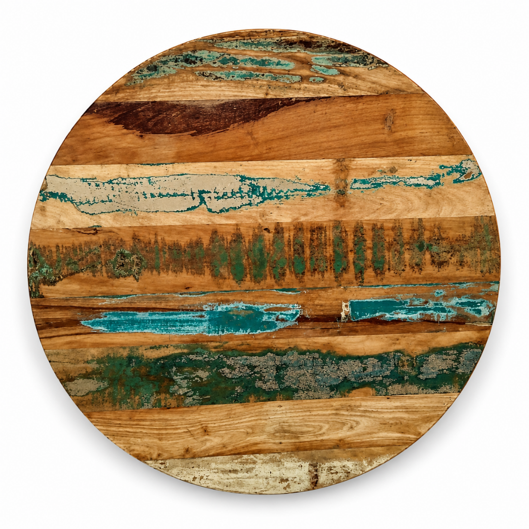 Reclaimed Wood Round Table Top – Handmade Rustic Painted Wooden Surface