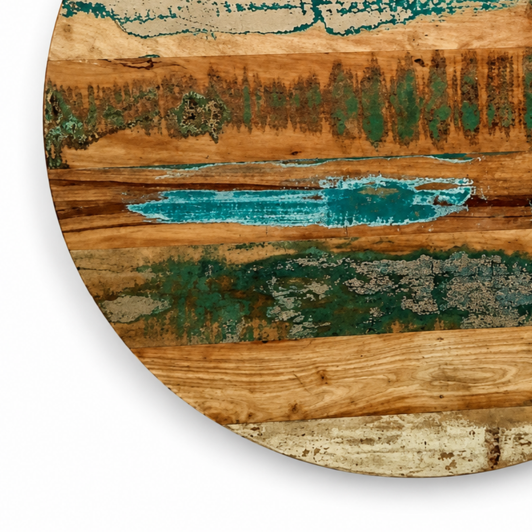 Reclaimed Wood Round Table Top – Handmade Rustic Painted Wooden Surface