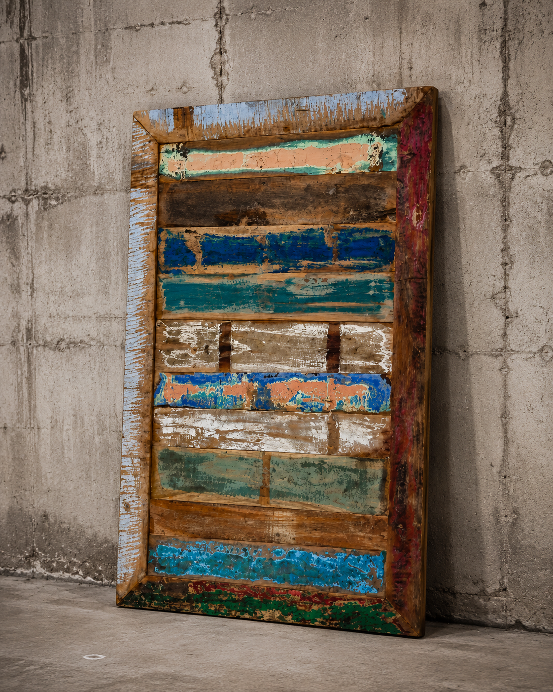 Handmade Reclaimed Wood Table Top – Rustic Colorful Wooden Panel