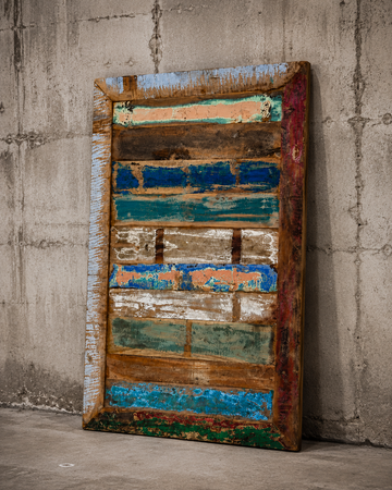 Handmade Reclaimed Wood Table Top – Rustic Colorful Wooden Panel