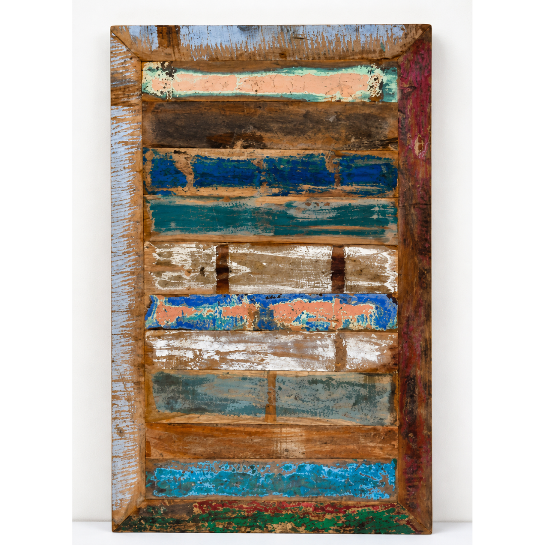 Handmade Reclaimed Wood Table Top – Rustic Colorful Wooden Panel